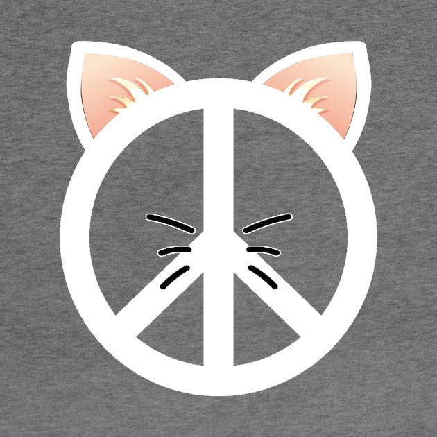 Vintage Peace Cat Sign White Hippie T-shirt by TellingTales